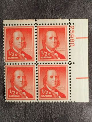 Scott Us 1030 1954 - 68 1/2c Plate Block Of 4 Stamps Mnh