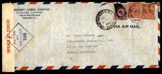 Illinois Chicago Casing Company July 14 1941 Air Mail Censored Ad Cover To Sydne