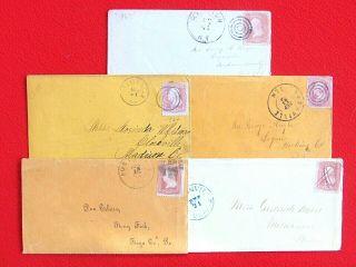 Five (5) Different,  U.  S.  Postal History Covers,  Each With A 65 Stamp