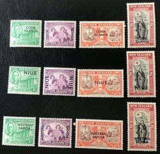 Cook Islands,  Niue,  Western Samoa - 1946 Peace,  3 Sets Of 4 Stamps,  Mnh