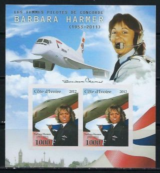 M956 Mnh 2012 Imperf Souvenir Sheet Of 2 Female Concorde Pilot Barbara Harmer