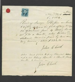 U.  S.  1864 Receipt For Payment Of Wages,  Gardener,  With One Revenue Stamp Affixed