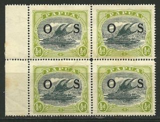 Papua Guinea 1931 1/2d Green & Black Os Overprint Scott O1 Block Of 4
