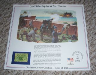 1861 Civil War Begins At Fort Sumter Print Major Robert Anderson Cannon Stamp