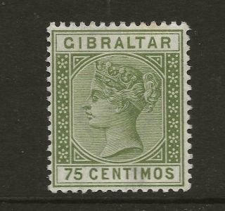 Gibraltar 1889 - 96 Qv Sg29 75c Olive Green Fine Lightly Hinged Cat £32
