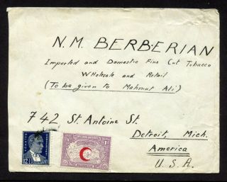 Turkey 1933 Air Mail Cover To U.  S.  Fkd W/postal Tax Stamp