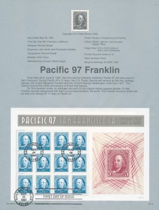 Us 3139 50¢ Pacific 97 Franklin Sheet Fdi/fdc Souvenir Sheet 9713