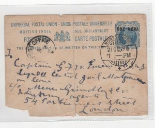 1898 India Qv Cover Montgomery To London Gb Stationery Postcard Overprint