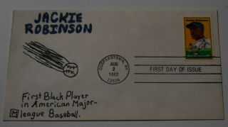 Rare 1982 Jackie Robinson " First Black " Fdc Cover Hand Painted (one Of A Kind?)