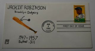 Rare 1982 Jackie Robinson " Batted.  311 " Fdc Cover Hand Painted (one Of A Kind?)