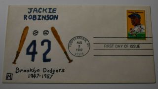 Rare 1982 Jackie Robinson Brooklyn Dodgers Fdc Cover Hand Painted One Of A Kind?