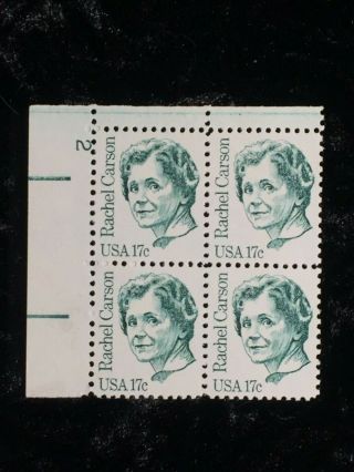 Scott Us 1857 1981 17c Rachel Carson Plate Block Of 4 Stamps Mnh
