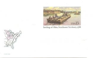 Usa 1988 Pre - Printed Postal Card (usps) - Barge Carrying Settlers - - Ohio - Nw Ter.  1788