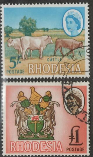 Southern Rhodesia Scott 234,  236 5 Sh,  1 Pound - Remnants (2 Stamps)