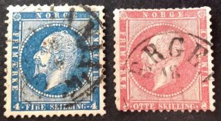 Norway 1856 2 X Stamps Vfu