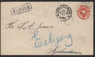 Denmark - 1893 Ps Envelope 8 Ore Canc.  Esbjerg To Copenhagen,  Retour