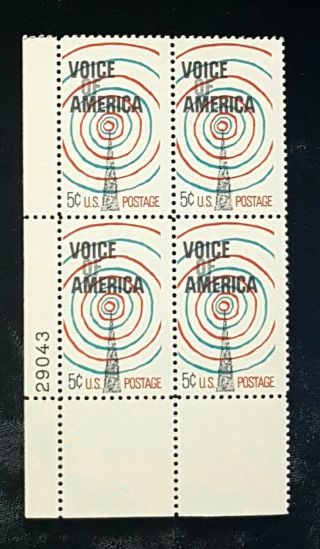 1967 Plate Block 1329 Mnh Us Stamps Voice Of America Vietnam War Radio