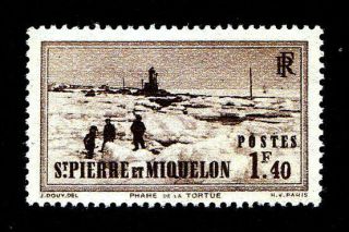 St Pierre & Miquelon - Scott 194 1940 1.  40f Tortue Lighthouse - Mnh