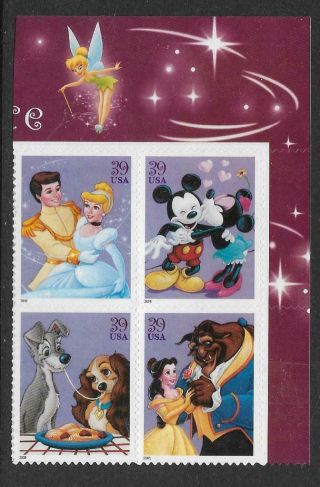 Scott 4025 - 28 Us Stamp 2006 39c Art Of Disney - Romance Plate Block Of 4 Ur