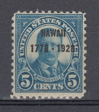 U.  S.  648 5c Hawaii Ovptd 1928 With Small Hinge Remnant