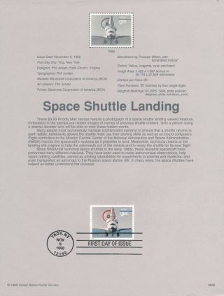 Us 3261 $3.  20 Space Shuttle Landing Sheet Fdi/fdc Souvenir Sheet 9838
