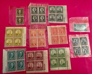 Vintage Us Postage 10 Blocks 1/2,  7,  8,  9,  11,  12,  13,  14 Cent Stamps - Presidents