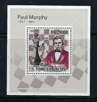 A647 Nh 2009 St.  Thomas Deluxe Souvenir Sheet Of Chess Champion Paul Morphy
