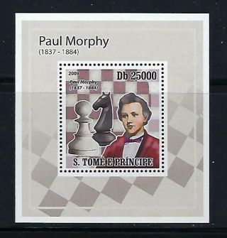 A648 Nh 2009 St.  Thomas Deluxe Souvenir Sheet Of Chess Champion Paul Morphy