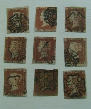 Gb Stamps Qv 1d Red Imperf X 9 No.  All Maltese Cross Tidy 4 In Cross Look