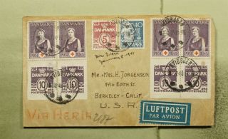 Dr Who 1940 Denmark Hvidbjerg Airmail To Usa Red Cross Block E53684