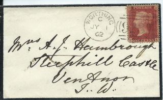 Gb 1862 1d Red Stars Mourning Cover With Worthing 923 Duplex To Ventnor Iow