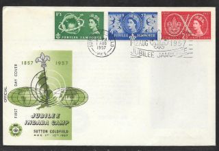G.  B.  - 1957 Boy Scout Jubilee Set On Official F.  D Cover - Sutton Coldfield Pmk