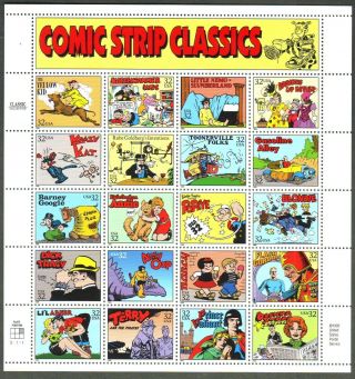{bj Stamps} 3000 Comic Strip Classics Mnh 32¢ Sheet Of 20.  Issued In 1995.