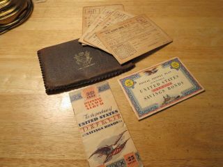 War Ration Book No.  3 & Leather Pocket Pouch Postal Savings Plan & Defense Stamp