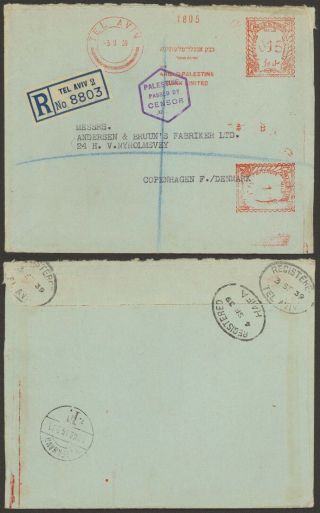 Palestine Wwii 1939 - Registered Cover To Denmark - Censor 34740/3