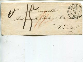Germany Stampless Cover From Coeln To Venlo,  No Year