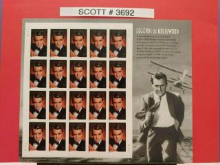 Scott 3692 - Legends Of Hollywood - Cary Grant - Actor - Sheet Of (20) 37 Cents Stamps