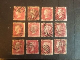 Gb Stamps Qv 1d Red Plates Between 150 & 170 In Mixed See Scans