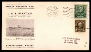 Uss Saratoga Cv 3 June 4 1941 Battle Of Saratoga Cachet On Cover