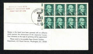 1278a Jefferson Booklet First Day Cover - Experimental Gum W/ Tied Booklet Cover