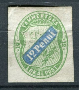 Finland; 1860s Classic Tammerfors Lokal Post Imperf Issue 12p.  Shade