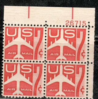C60 1960 7 - Cent Jet Airliner Airmail Block Of 4 Mnh W/plate