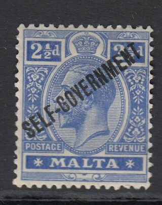 Malta 1922 George V 2.  5d Bright Blue Self Government Sg.  107 (hinged)