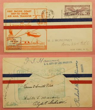 1931 Signed First Ship To Shore Airmail San Pedro Ca Ss City Of Los Angeles