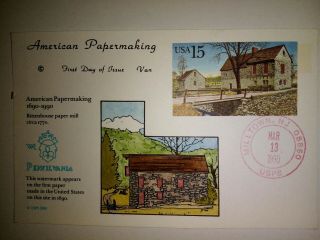 Van Natta American Papermaking Post Card Hand Painted Hp First Day Cover Fdc