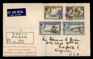 Dr Who 1949 Gilbert & Ellice Islands Registered Airmail To Usa E51505