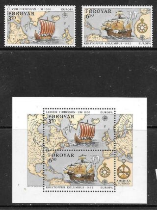 Faroe Is - 1992.  Europa - Discovery Of America - Set Of 2,  M/sheet,  Mnh.  £15,