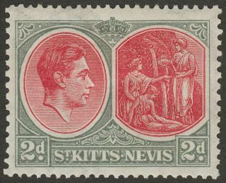 St Kitts - Nevis 1938 Kgvi 2d Scarlet And Grey P13x12 Ordinary Sg71 Cat £32