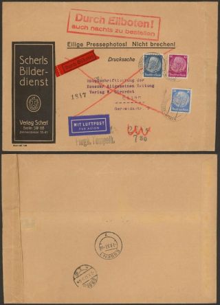 Germany 1937 - Perfin Bla On Air Mail Cover Berlin To Essen 30512/14