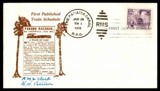 Canal Zone Panama Railroad First Trip Fdc January 28 1955 Signed By Rms